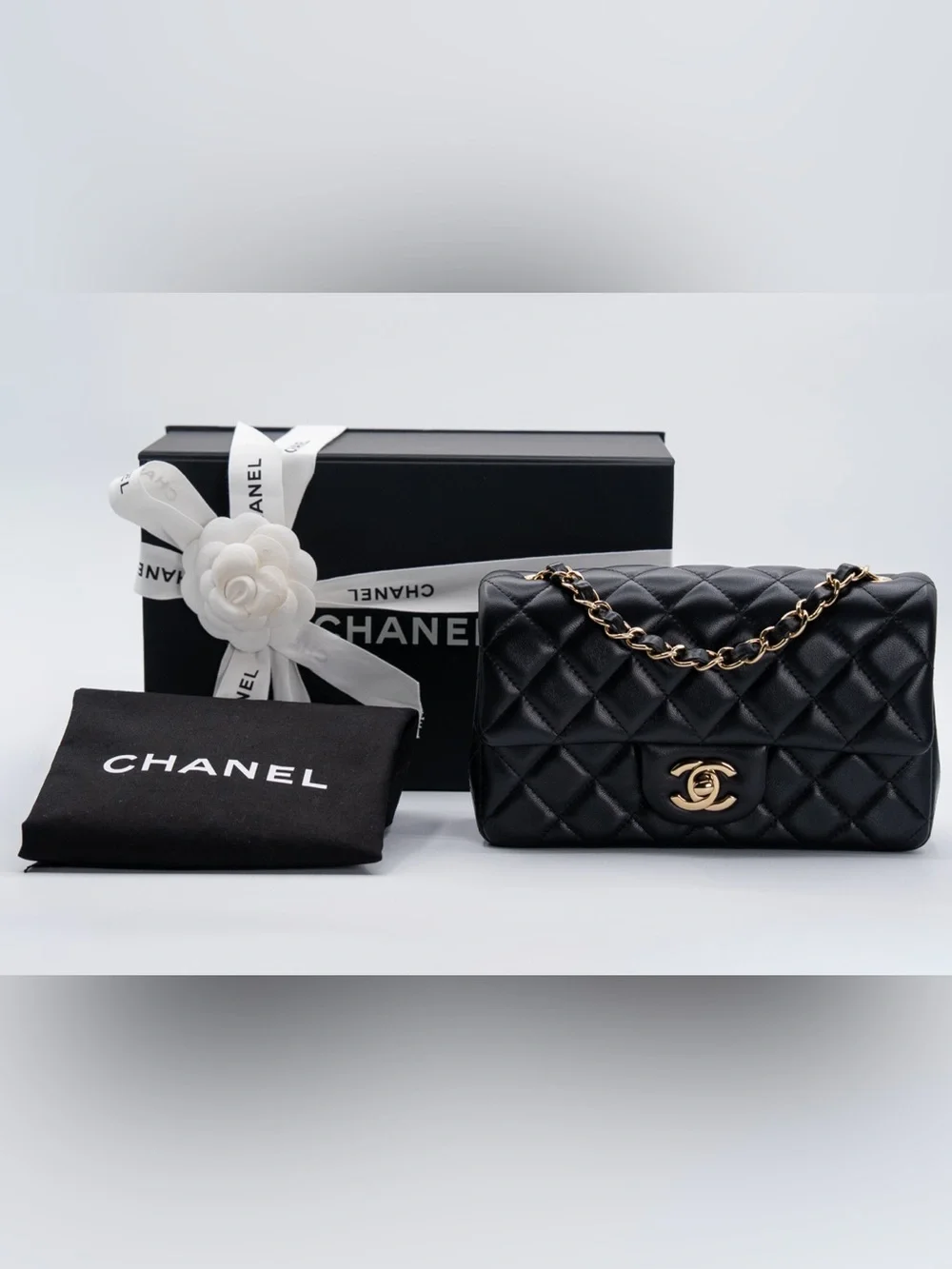 CHANEL Lambskin Quilted Mini Rectangular Flap Black
